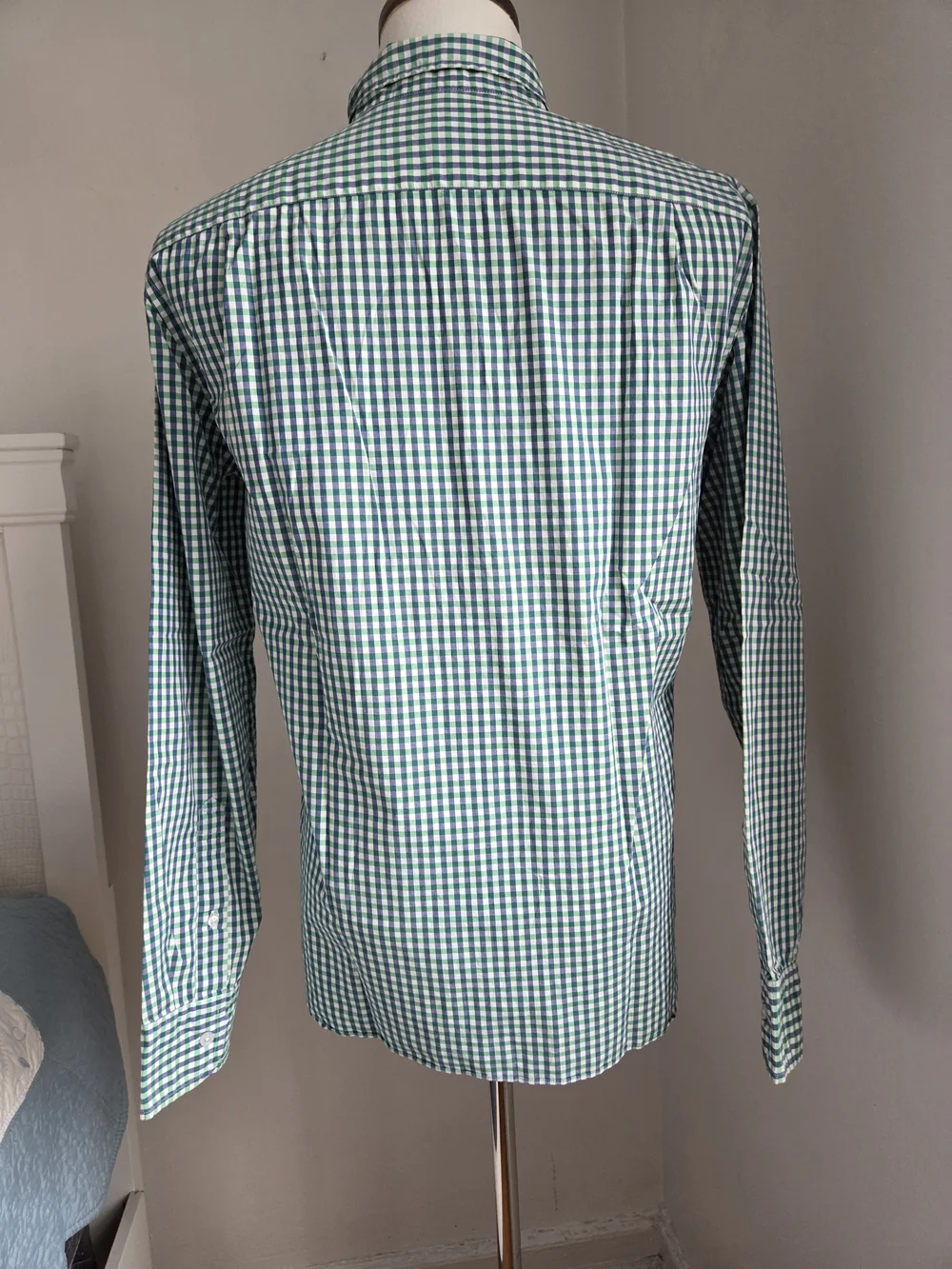 J. Crew Men's Blue and Green Gingham Button-Down Shirt